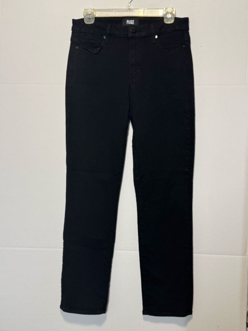 PAIGE Cindy Black Straight Leg Jeans Size 29 High Rise Premium Stretch Denim